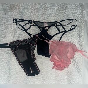 Victoria's Secret Black and Pink Lace Panty Trio
